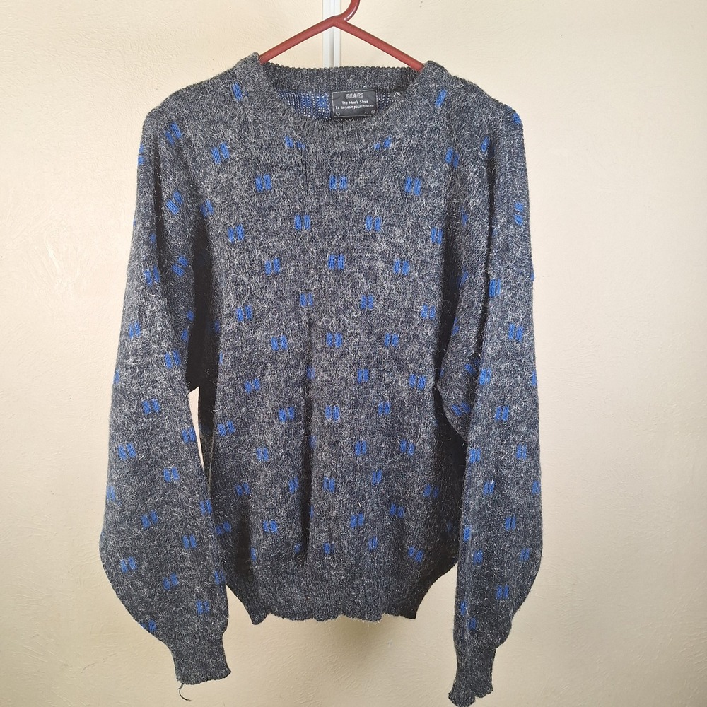 Sears Mens Store Vintage Acrylic Grandpa Dad Sweater Shag Geometric 90s Large‎